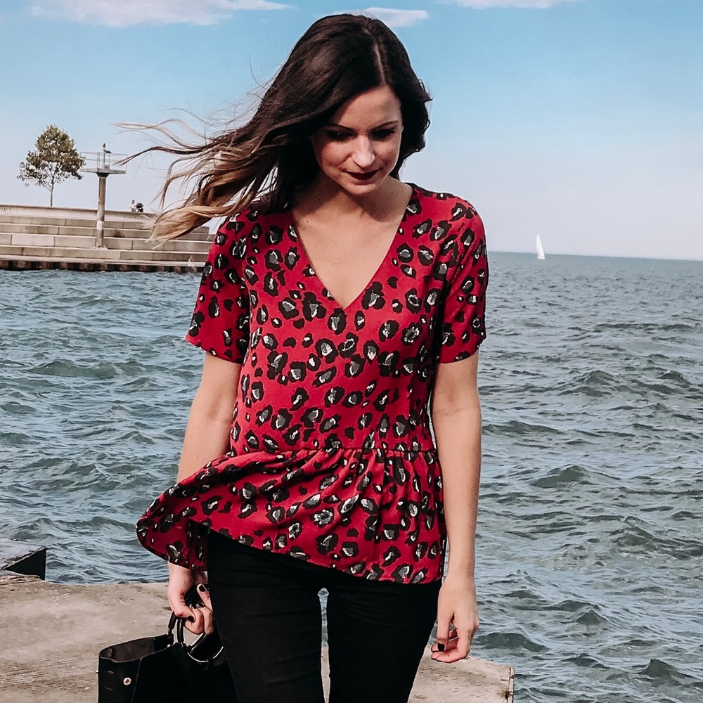 Red Leopard Peplum Tee